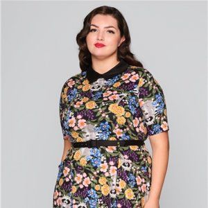 Collectif 50s Winona Floral Forest Raccoon Swing Dress NO BELT Size Small UK 10